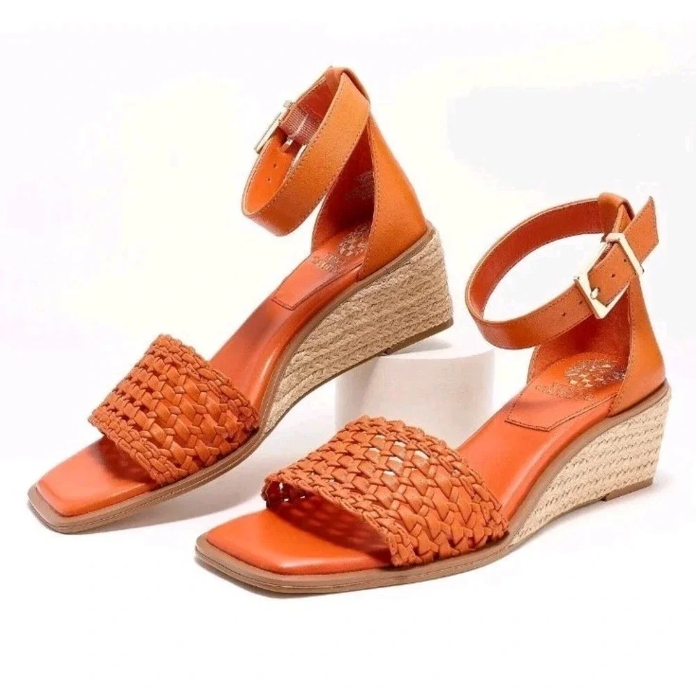 Vince Camuto Orange Adjustable Summery Tropical Espadrille Wedge Sandals Sz 8.5M